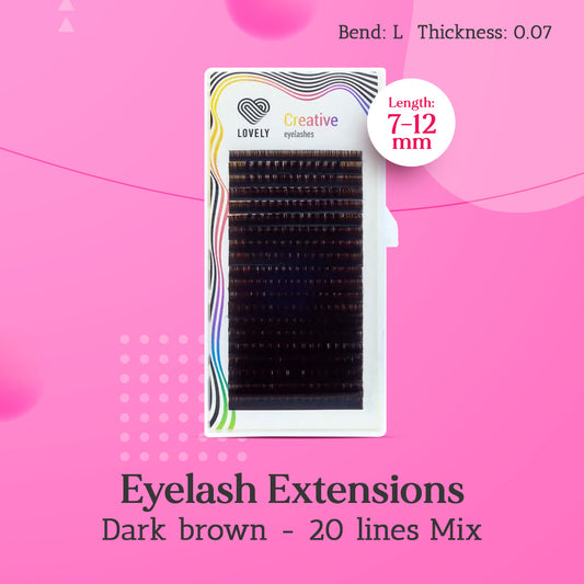 Eyelash extensions Lovely “Dark brown” MIX - 20 lines - L