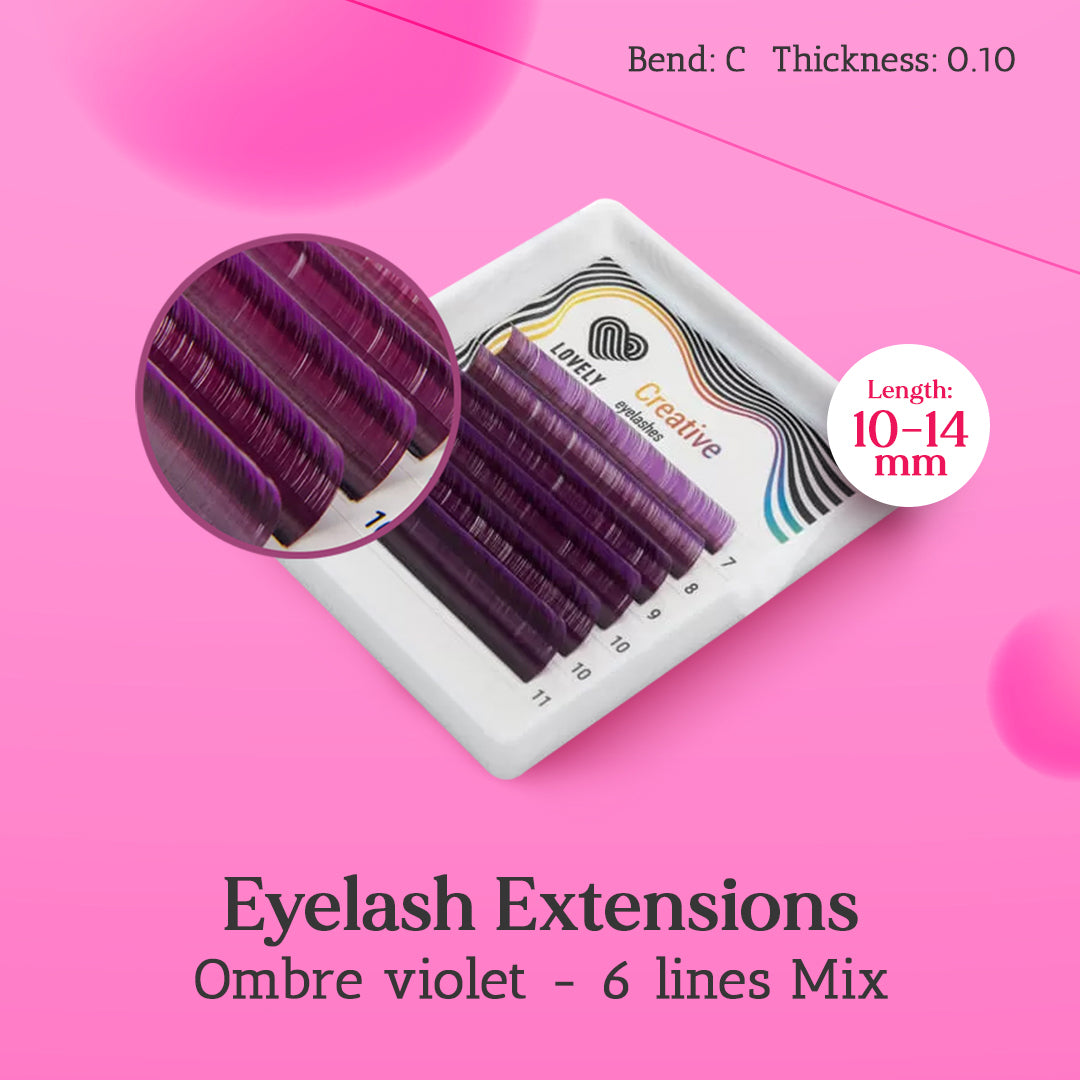 Eyelash extensions Ombre "Violet" - 6 lines MINI MIX (C 0.10 10-14мм)