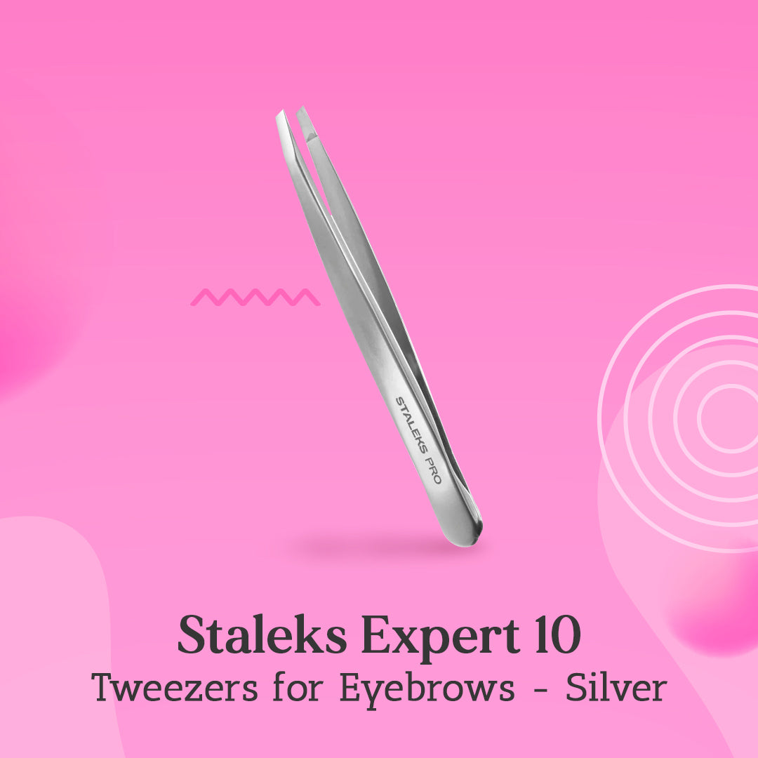 Tweezers for eyebrows Staleks Expert 10 / type 4 Silver narrow bevelled