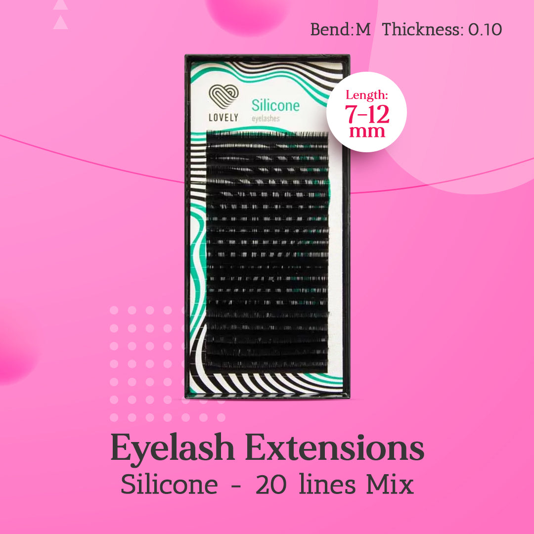 Eyelash Extensions Lovely "Silicone" Black - 20 lines - MIX (M 0.10 7-12mm)